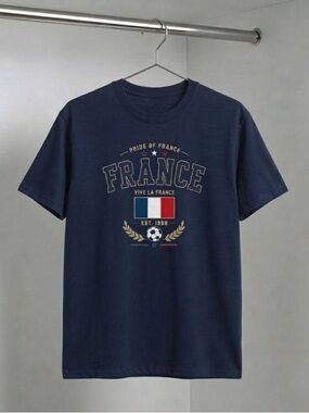 Gildan Navy 'France' Graphic Crewneck T-Shirt with Tricolor Shield